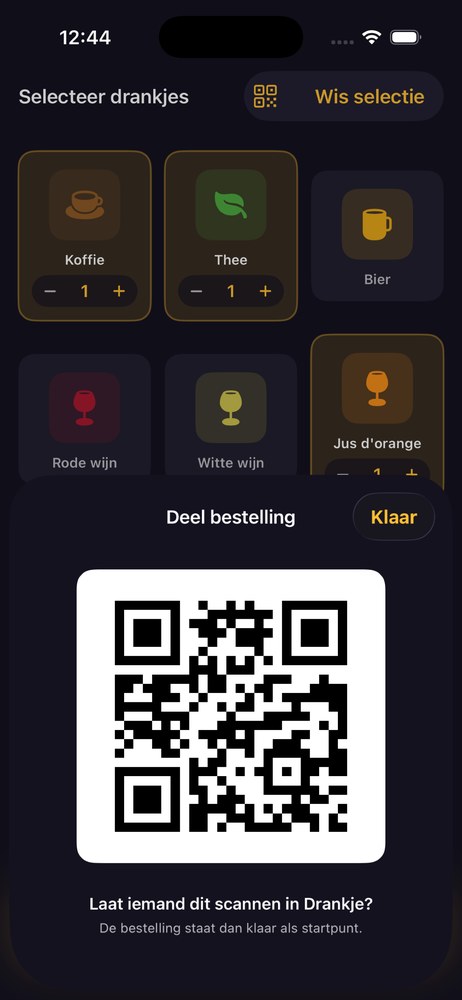 Schermafbeelding van Drankje? — bestelling delen via QR-code